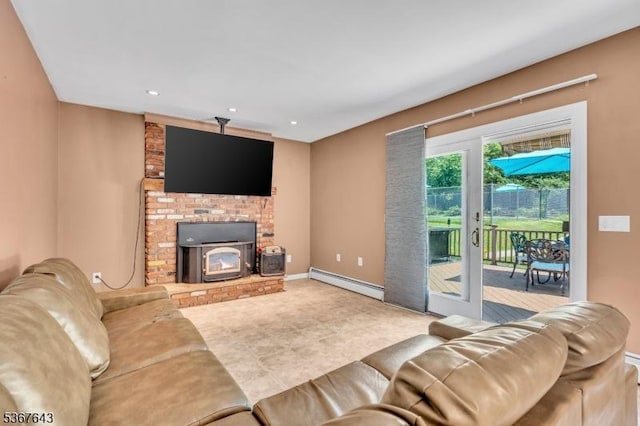 2 Angus Ln, Blairstown Twp, NJ 07825 - tiled living room with a baseboard radiator and recessed lighting