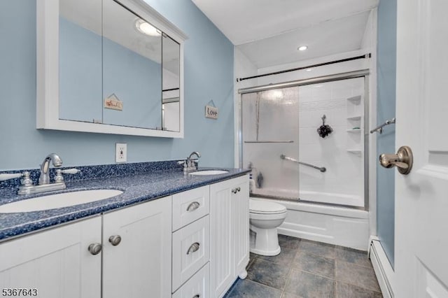 2 Angus Ln, Blairstown Twp, NJ 07825 - bathroom with double vanity, combined bath / shower with glass door, and recessed lighting