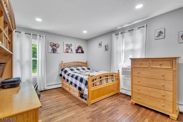 2 Angus Ln, Blairstown Twp, NJ 07825 - bedroom featuring light wood-type flooring, baseboard heating, and recessed lighting
