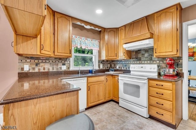2 Angus Ln, Blairstown Twp, NJ 07825 - kitchen with white appliances, ventilation hood, backsplash, and recessed lighting