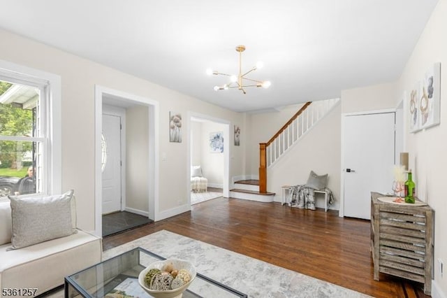 910 Caldwell Ave, Union Twp, NJ 07083 - living room with a chandelier, stairs, and wood finished floors