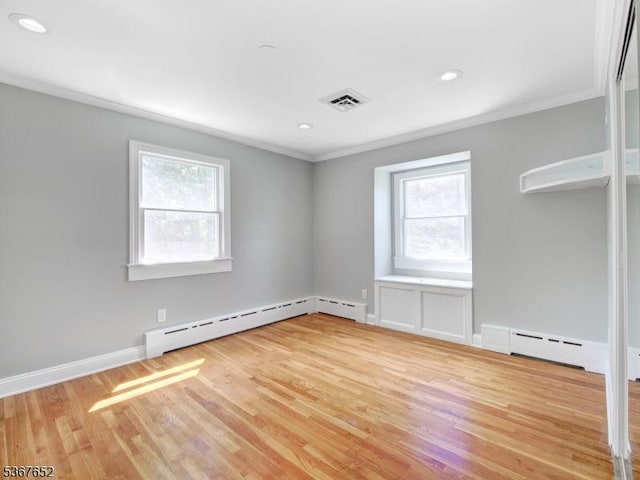 3 Cross Brook Dr, Tewksbury Twp, NJ 07830 - empty room featuring crown molding, light wood finished floors, baseboard heating, and recessed lighting