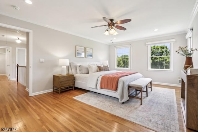 211 Woods End Dr, Bernards Twp, NJ 07920 - bedroom featuring wood finished floors, crown molding, recessed lighting, and ceiling fan