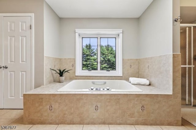 211 Woods End Dr, Bernards Twp, NJ 07920 - full bathroom featuring tile patterned flooring, a garden tub, and a shower stall