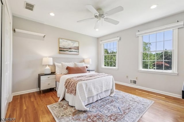 211 Woods End Dr, Bernards Twp, NJ 07920 - bedroom featuring wood finished floors, recessed lighting, and a ceiling fan