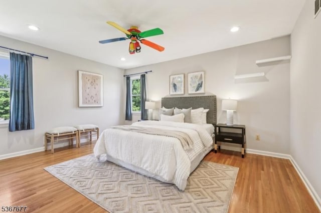 211 Woods End Dr, Bernards Twp, NJ 07920 - bedroom with light wood-style floors, recessed lighting, and ceiling fan