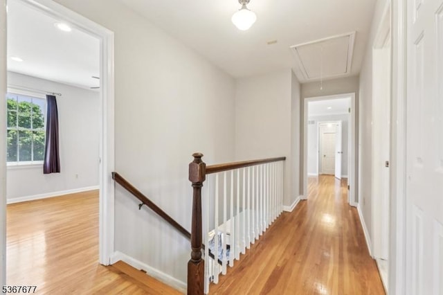 211 Woods End Dr, Bernards Twp, NJ 07920 - hallway featuring an upstairs landing, attic access, and light wood-style flooring
