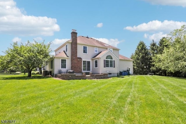 211 Woods End Dr, Bernards Twp, NJ 07920 - rear view of property featuring a chimney, a yard, and a patio area
