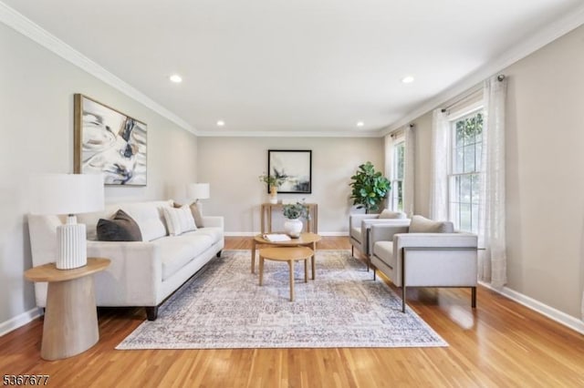 211 Woods End Dr, Bernards Twp, NJ 07920 - living room with wood finished floors, recessed lighting, and crown molding