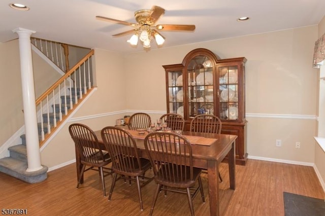425 Diablo Ct, Mahwah Twp, NJ 07430 - dining space with ceiling fan, stairs, wood finished floors, and recessed lighting