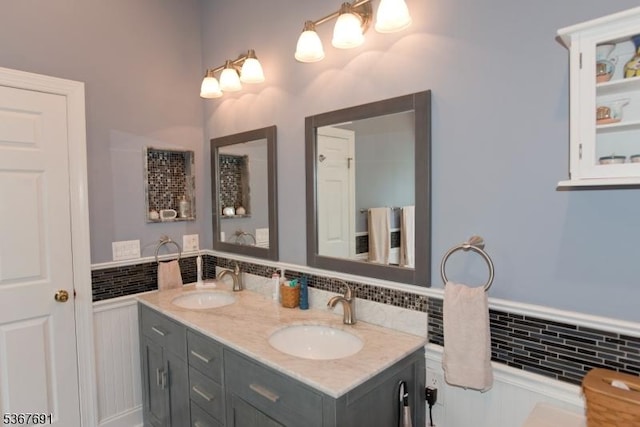 425 Diablo Ct, Mahwah Twp, NJ 07430 - bathroom featuring double vanity and tasteful backsplash