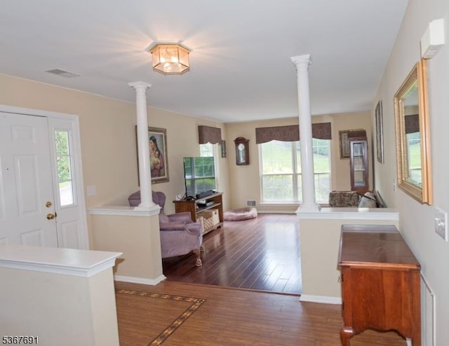 425 Diablo Ct, Mahwah Twp, NJ 07430 - entryway with decorative columns and dark wood-type flooring
