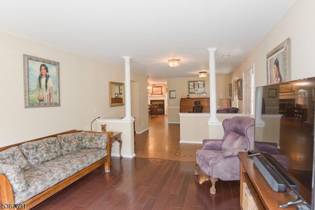 425 Diablo Ct, Mahwah Twp, NJ 07430 - living room with decorative columns and dark wood-type flooring