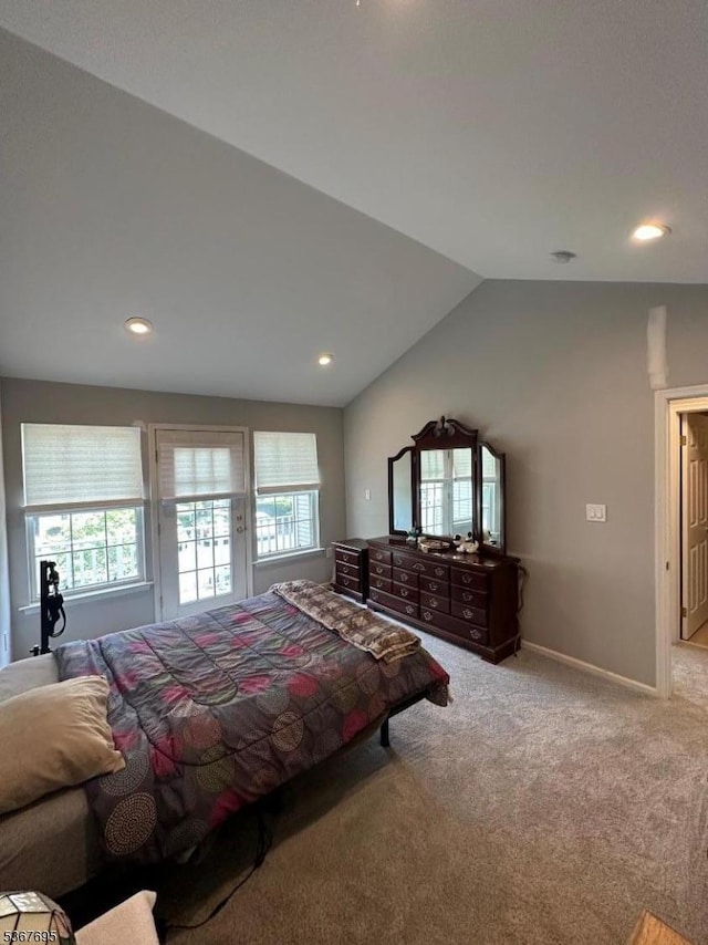 1002 Timberbrooke Dr, Bedminster Twp, NJ 07921 - bedroom featuring carpet, multiple windows, lofted ceiling, and recessed lighting