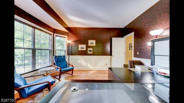 4 Lindsay Ln, Sparta Twp, NJ 07871 - office featuring wallpapered walls, a wainscoted wall, and wood finished floors