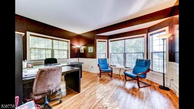 4 Lindsay Ln, Sparta Twp, NJ 07871 - home office with wainscoting, a decorative wall, and light wood-type flooring