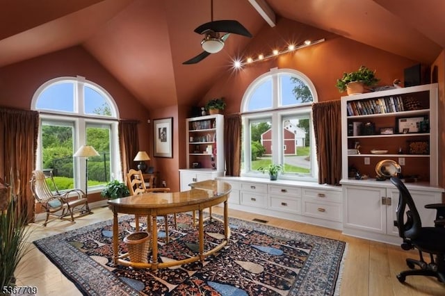 52 W Main St, Mendham Boro, NJ 07945 - office with ceiling fan, healthy amount of natural light, light wood-style flooring, and high vaulted ceiling