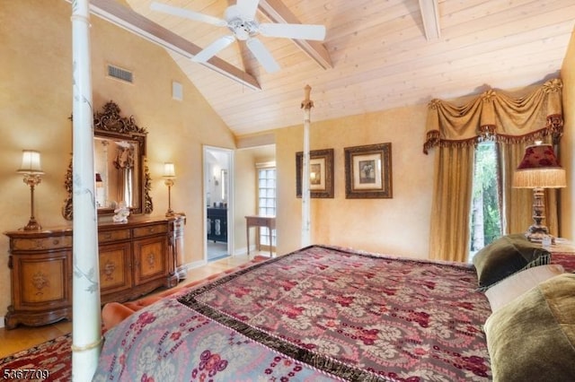 52 W Main St, Mendham Boro, NJ 07945 - bedroom with a wooden ceiling with exposed beams, wood finished floors, and high vaulted ceiling
