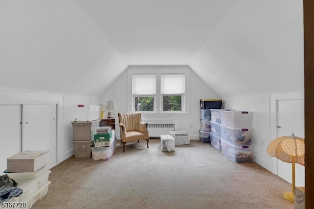 74 Elm Rd, Caldwell Boro Twp, NJ 07006 - living area with radiator heating unit, vaulted ceiling, and carpet floors