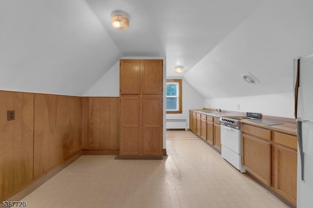 74 Elm Rd, Caldwell Boro Twp, NJ 07006 - additional living space with radiator heating unit, vaulted ceiling, and wooden walls
