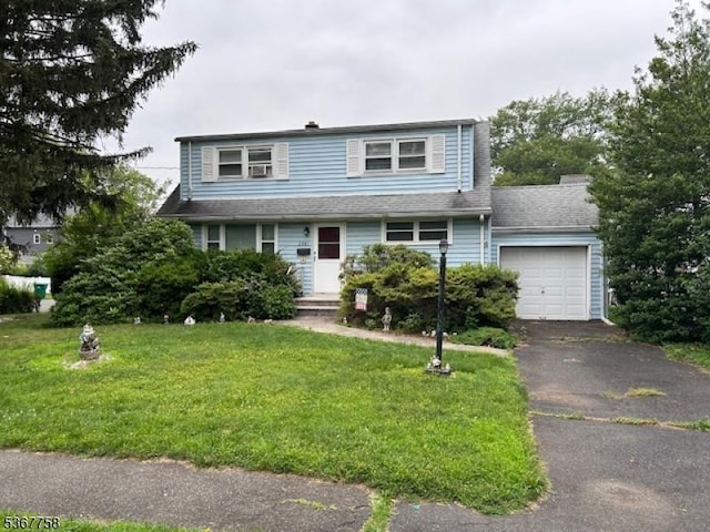2081 Portland Ave, Scotch Plains Twp, NJ 07076 - traditional-style house with an attached garage, driveway, a front lawn, and a shingled roof