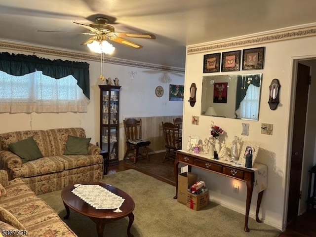 2081 Portland Ave, Scotch Plains Twp, NJ 07076 - living area with a ceiling fan and ornamental molding