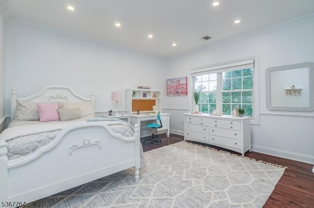 106 Woodbine Cir, New Providence Boro, NJ 07974 - bedroom featuring ornamental molding, recessed lighting, wood finished floors, and a desk