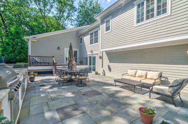 106 Woodbine Cir, New Providence Boro, NJ 07974 - view of patio featuring outdoor dining area, an outdoor hangout area, area for grilling, and a wooden deck