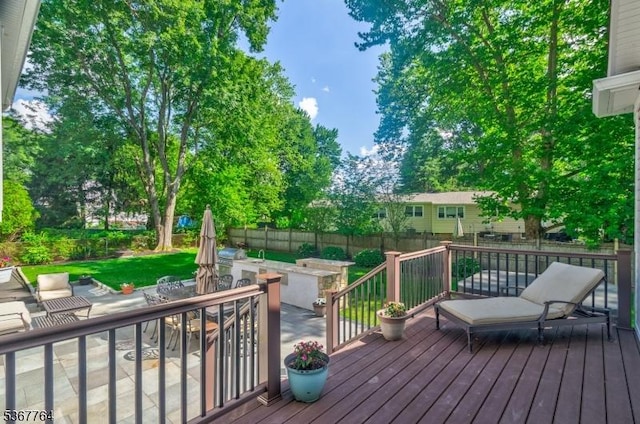 106 Woodbine Cir, New Providence Boro, NJ 07974 - wooden terrace with a fenced backyard and a patio area