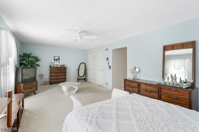 42 Carriage Ln, Sparta Twp, NJ 07871 - bedroom featuring light carpet and a ceiling fan