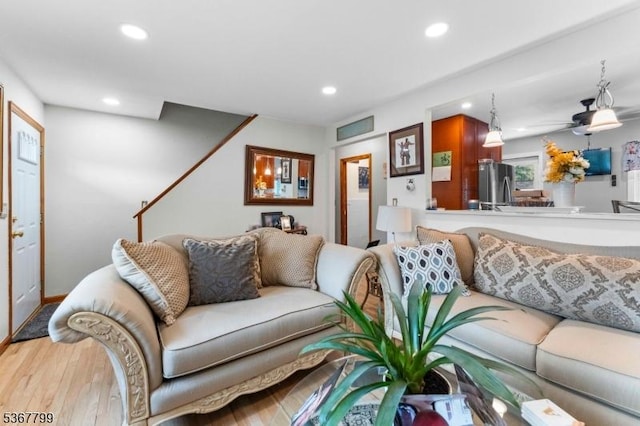 947 Boesel Ave, Manville Boro, NJ 08835 - living room featuring recessed lighting, wood finished floors, and ceiling fan
