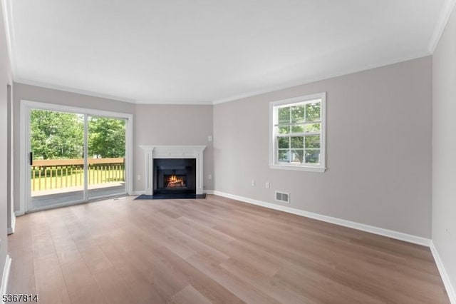 16 Edith Dr, Franklin Twp, NJ 08873 - unfurnished living room featuring light wood-style flooring, crown molding, and a fireplace with flush hearth