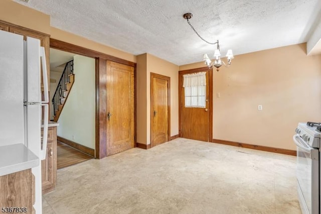 173 Raab Ave, Bloomfield Twp, NJ 07003 - unfurnished dining area with a chandelier, a textured ceiling, and stairway