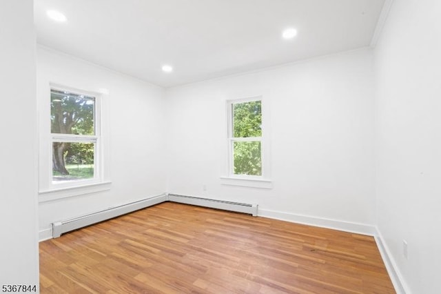 19 Pleasant View Ave, Washington Twp, NJ 07882 - unfurnished room with ornamental molding, a baseboard radiator, light wood-style flooring, and recessed lighting