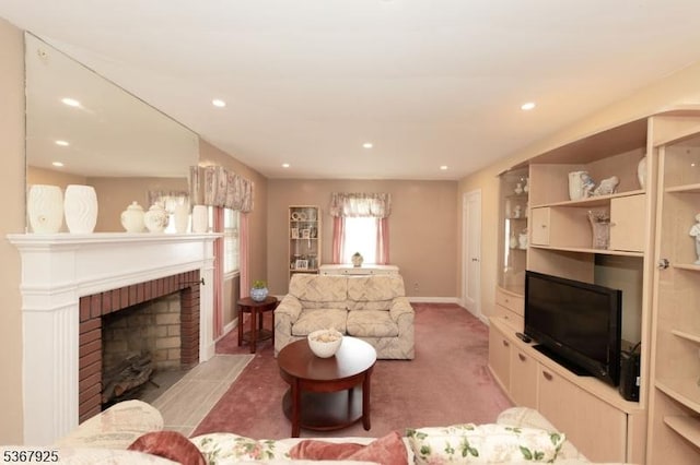 408 Sanford Ave, Hillside Twp, NJ 07205 - living area featuring a brick fireplace and recessed lighting
