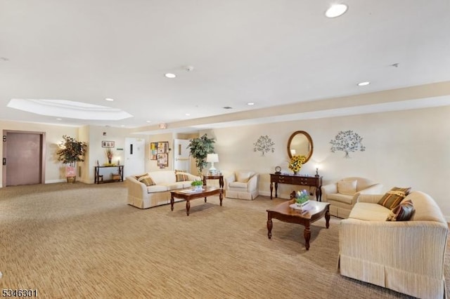 1208 Clinton Ln Unit 1208, Rockaway Twp, NJ 07866 - living room with recessed lighting, light carpet, and a tray ceiling