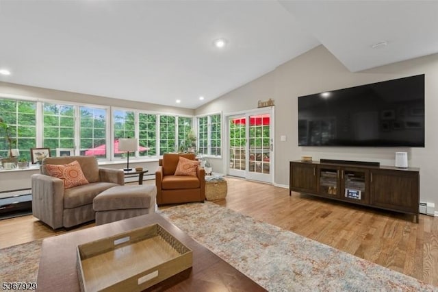 11 Old Farm Rd, North Caldwell Boro, NJ 07006 - living room with wood finished floors, vaulted ceiling, and recessed lighting