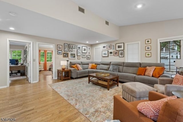 11 Old Farm Rd, North Caldwell Boro, NJ 07006 - living room featuring light wood-style floors, healthy amount of natural light, an office area, and recessed lighting