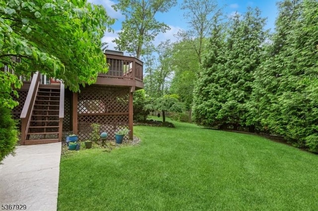 11 Old Farm Rd, North Caldwell Boro, NJ 07006 - view of green lawn featuring a wooden deck and stairs