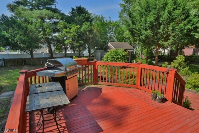 36 Grove St, Waldwick Boro, NJ 07463 - wooden terrace featuring outdoor dining area and grilling area
