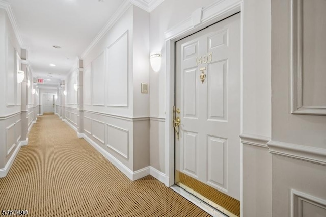 1407 Four Seasons Dr Unit 1407, Wayne Twp, NJ 07470 - hallway with a decorative wall, ornamental molding, and recessed lighting