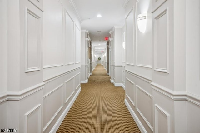 1407 Four Seasons Dr Unit 1407, Wayne Twp, NJ 07470 - hallway featuring a decorative wall, light colored carpet, and recessed lighting