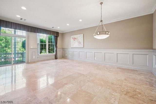 1407 Four Seasons Dr Unit 1407, Wayne Twp, NJ 07470 - unfurnished room with ornamental molding, a decorative wall, a wainscoted wall, and recessed lighting