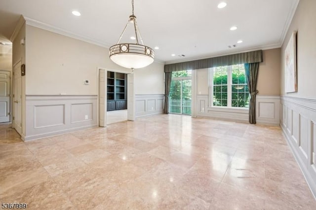 1407 Four Seasons Dr Unit 1407, Wayne Twp, NJ 07470 - spare room with a decorative wall, crown molding, recessed lighting, and a wainscoted wall
