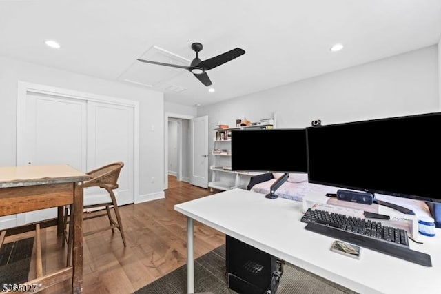 28 Peacock Ln Unit 28, Berkeley Heights Twp, NJ 07922 - office space with a ceiling fan, wood finished floors, and recessed lighting