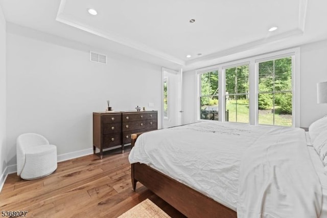 28 Peacock Ln Unit 28, Berkeley Heights Twp, NJ 07922 - bedroom with a raised ceiling, wood finished floors, and recessed lighting