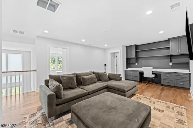 28 Peacock Ln Unit 28, Berkeley Heights Twp, NJ 07922 - living room with built in desk, light wood-style flooring, and recessed lighting