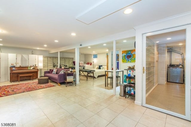 7 Deer Ct, Chester Twp, NJ 07930 - common area with washer / dryer, recessed lighting, and ornamental molding