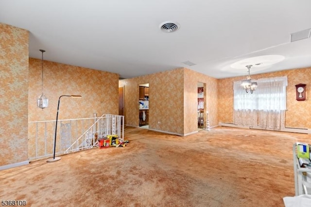 46 5th St, Midland Park Boro, NJ 07432 - unfurnished living room with wallpapered walls, carpet, and a chandelier