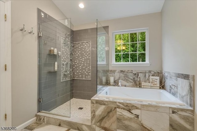 40 Primrose Ln, Sparta Twp, NJ 07871 - bathroom with a bath, a stall shower, and tile patterned flooring